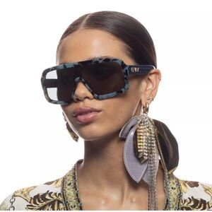 CAMILLA “No Photos Please” Blue Tortoise Shield Oversized Boho Sunglasses